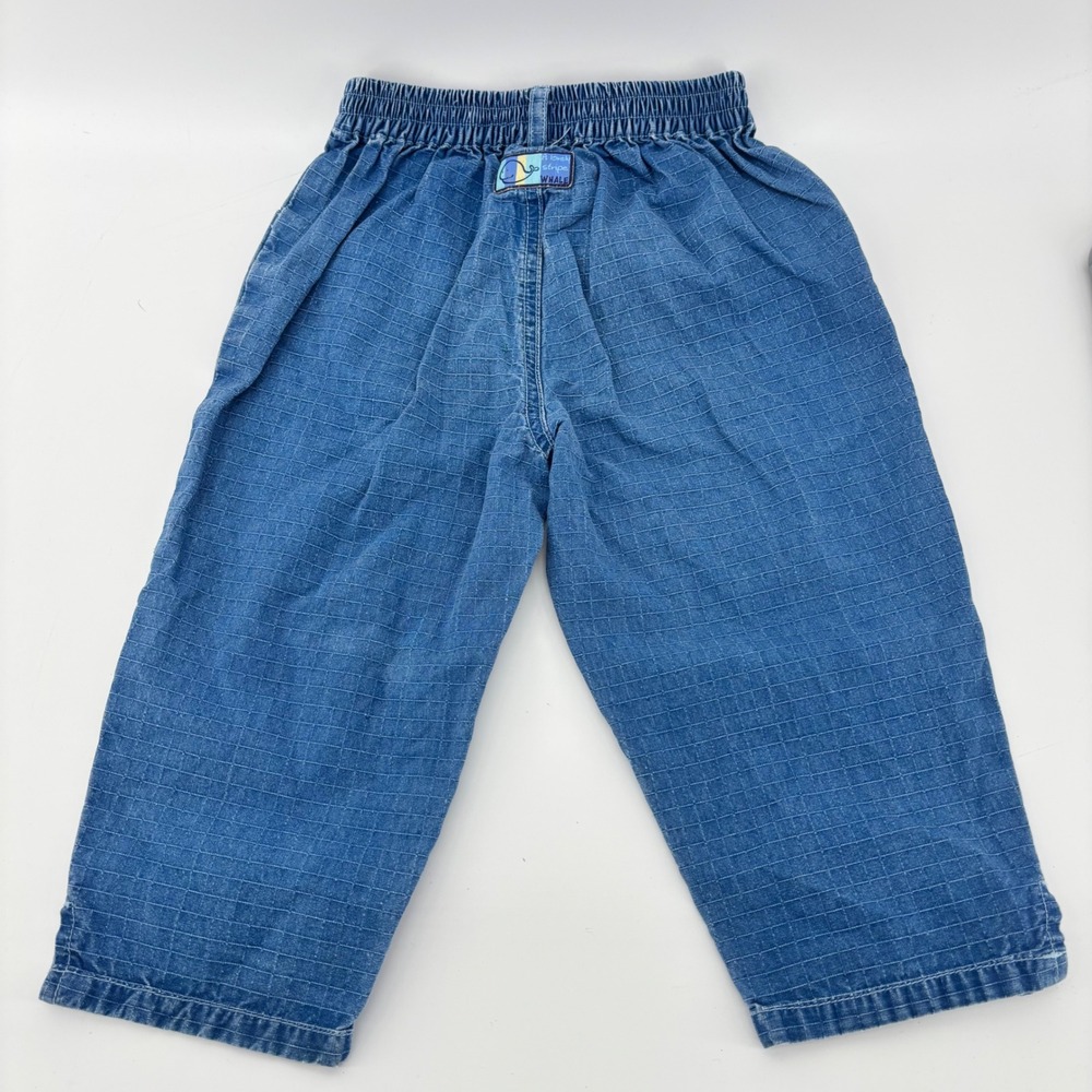 Birba Revello Italy Vintage Kids Whale Embroidered Grid Blue Cotton Pants 18in - Picture 4 of 7